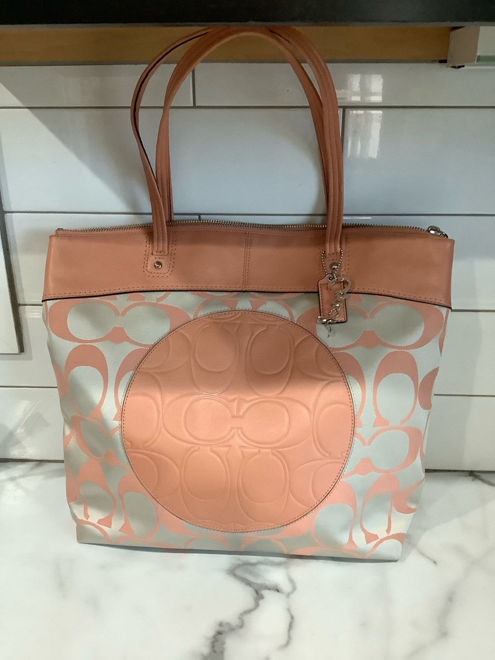 Coach Peach and Cream Signature Circle Logo Tote